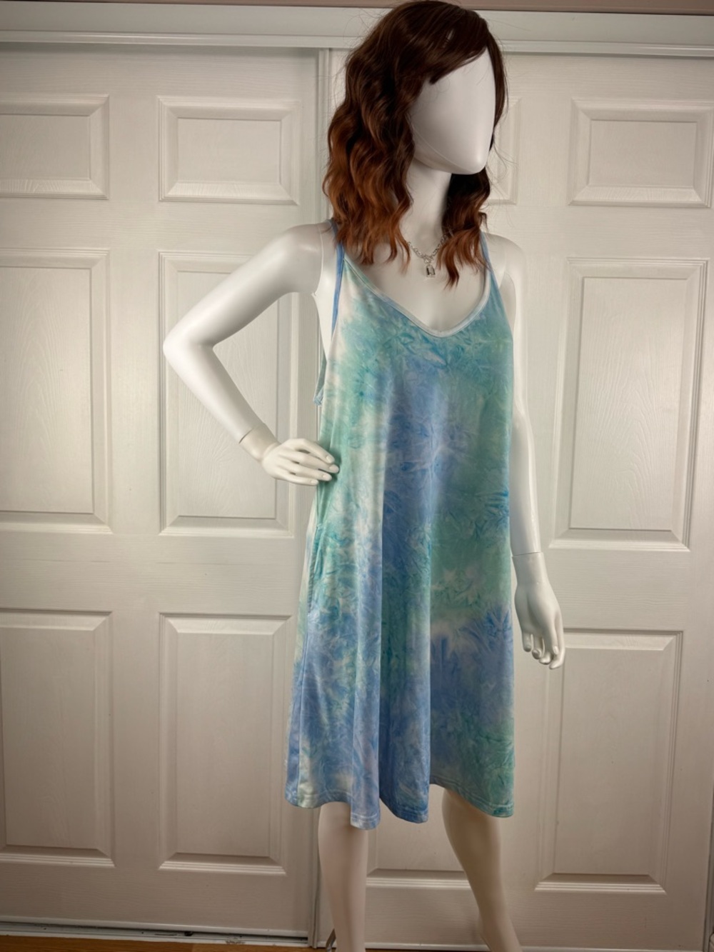 Aqua and Sky Blue Tie-Dye Slip Maxi Dress
